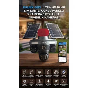 PULNİX 6015 SİM KARTLI GÜNEŞ PANELLİ 4 KAMERA 3 PTZ FULL HD 16 MP 
