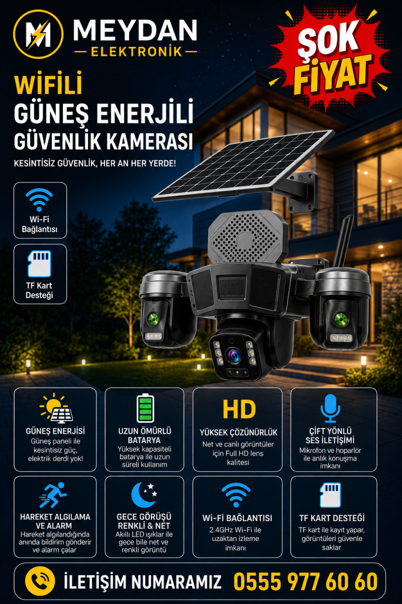 SİM KARTLI GÜNEŞ PANELLİ GÜVENLİK KAMERASI